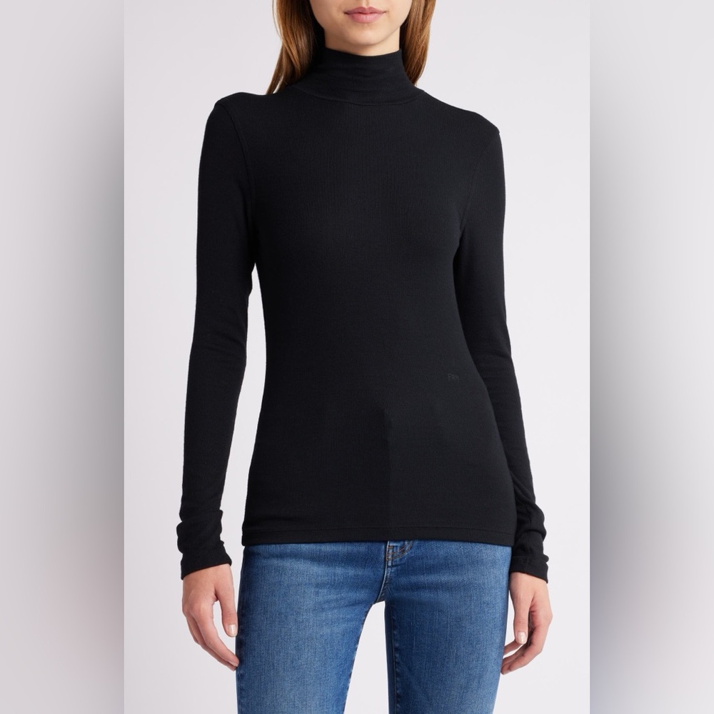 Frame Denim Rib Mock Neck Top